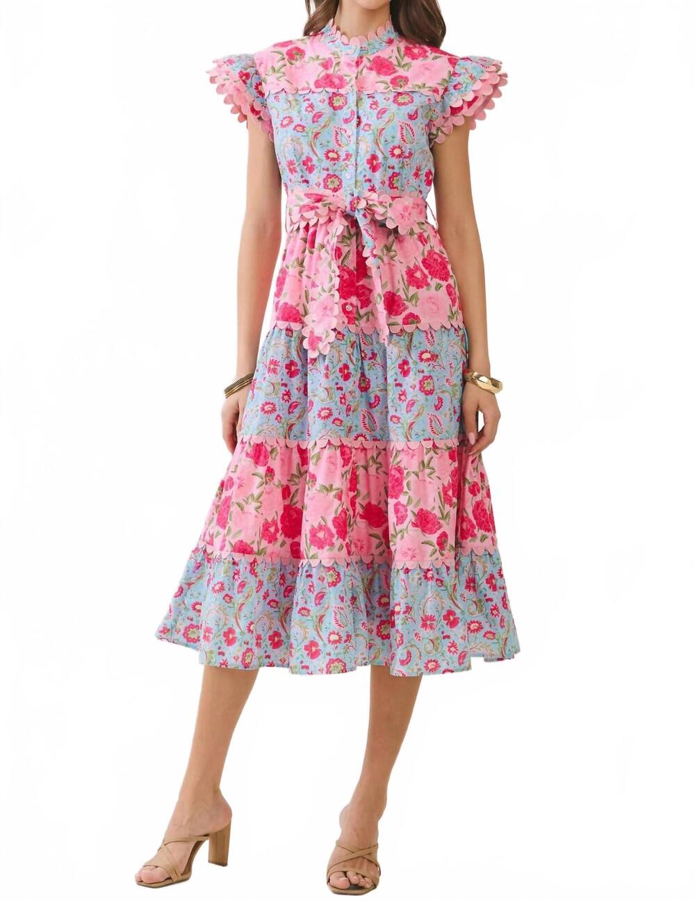 NEW TCEC flora scallop midi dress in pink